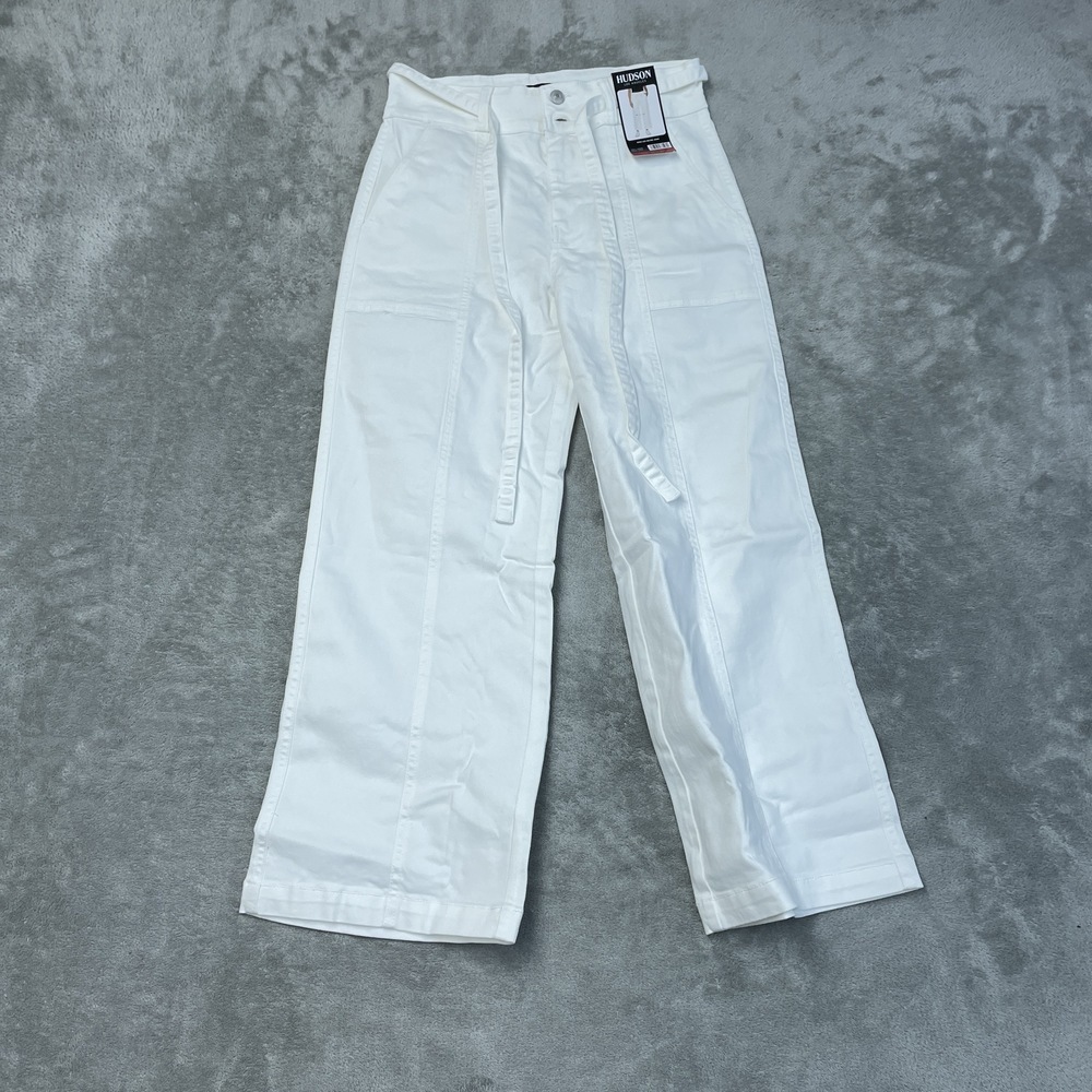 Hudson Women's 8/29 Wide Leg Belted Jeans Cream e0301 - Picture 4 of 8